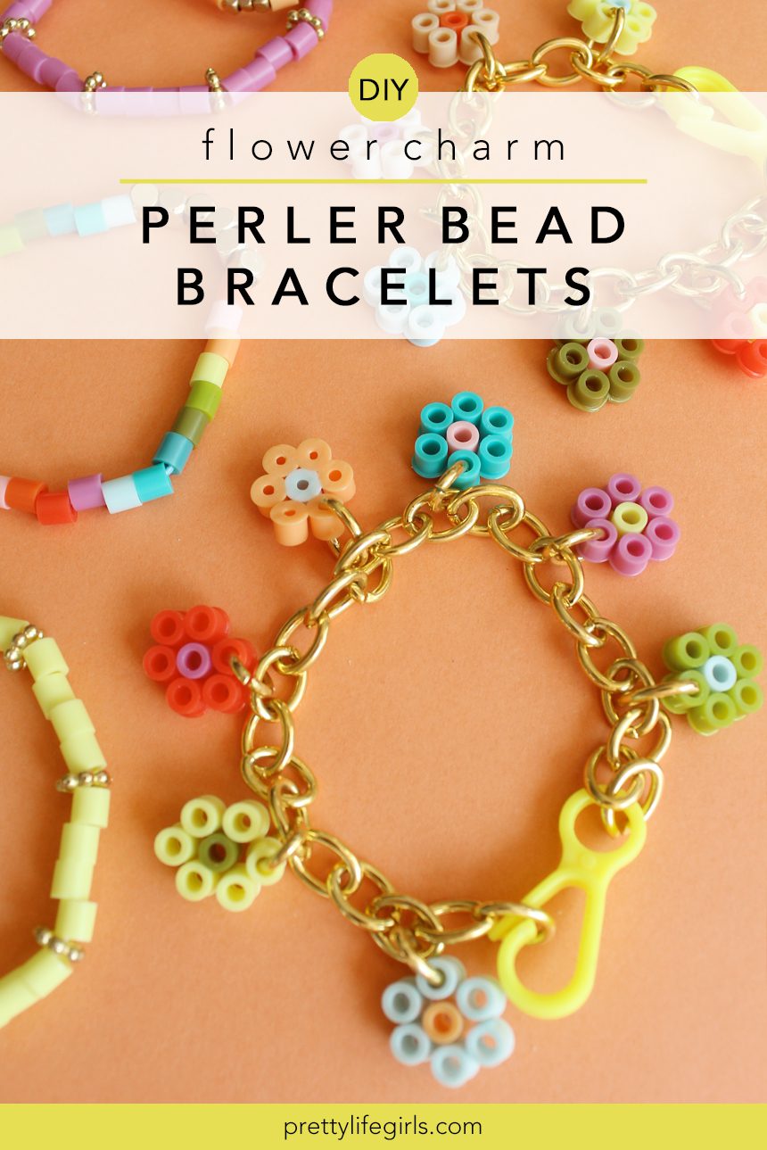 How to Make Flower Charm Perler Bead Bracelets + a tutorial featured by Top US Craft Blog + The Pretty Life Girls